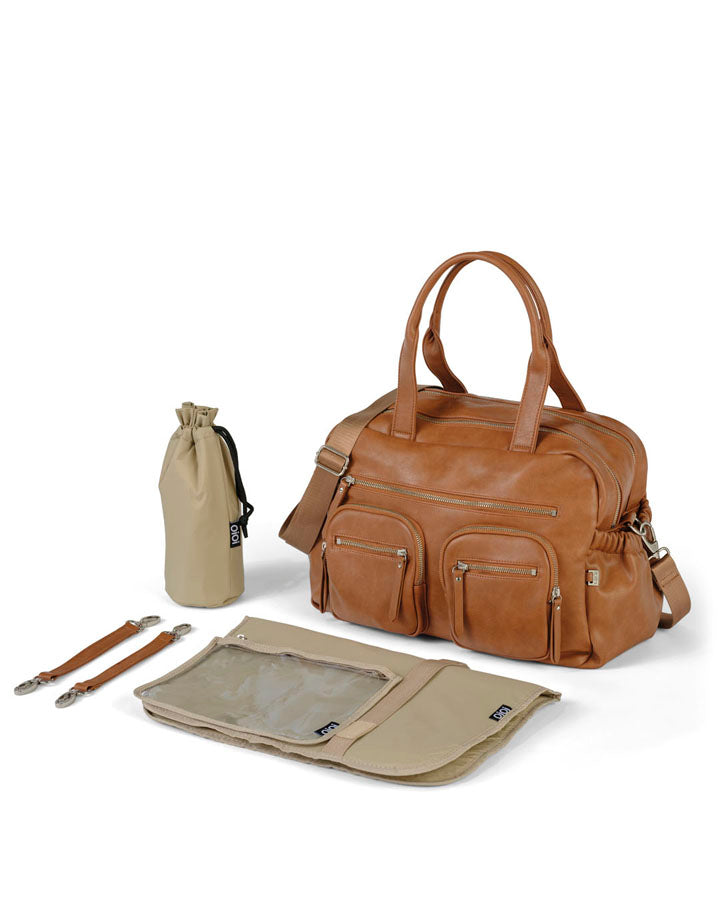 Vegan Leather Carry All Nappy Bag - Tan