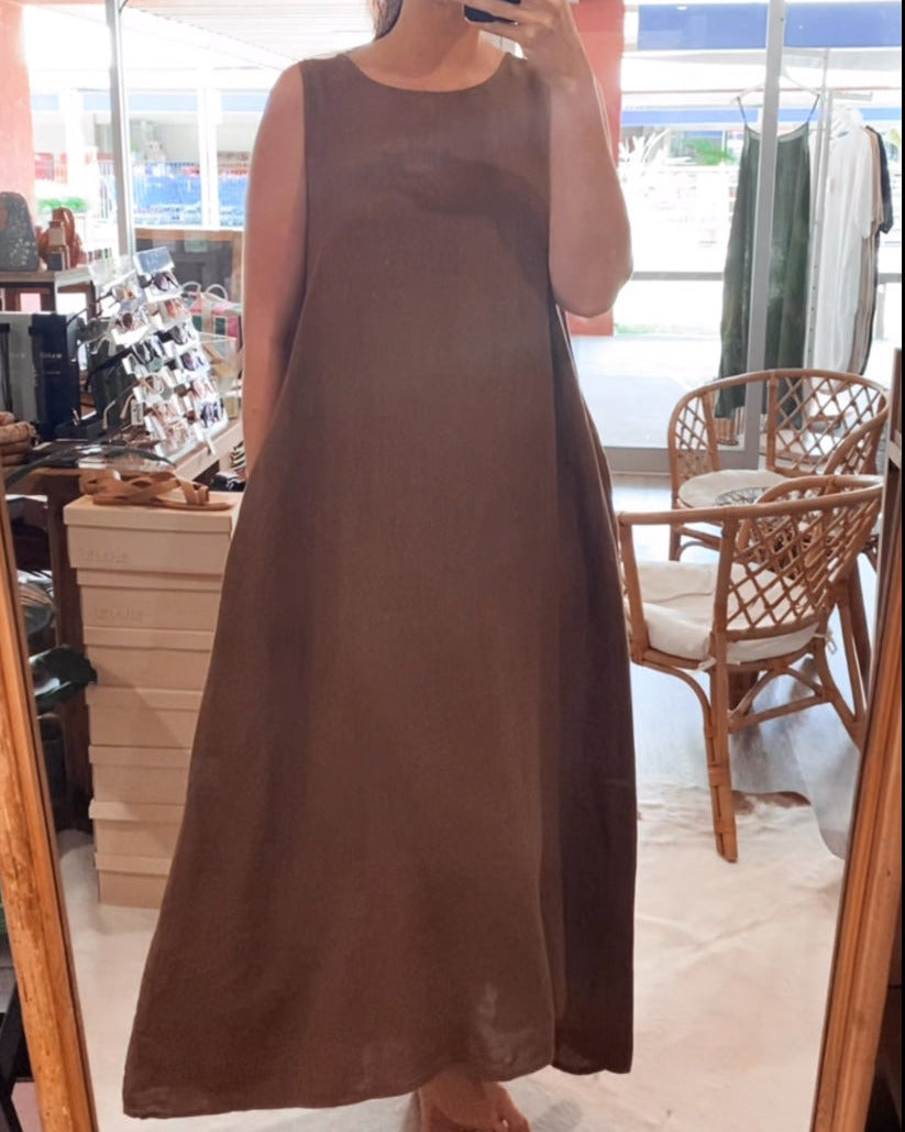 Picasso Italian Linen Dress - Tobacco