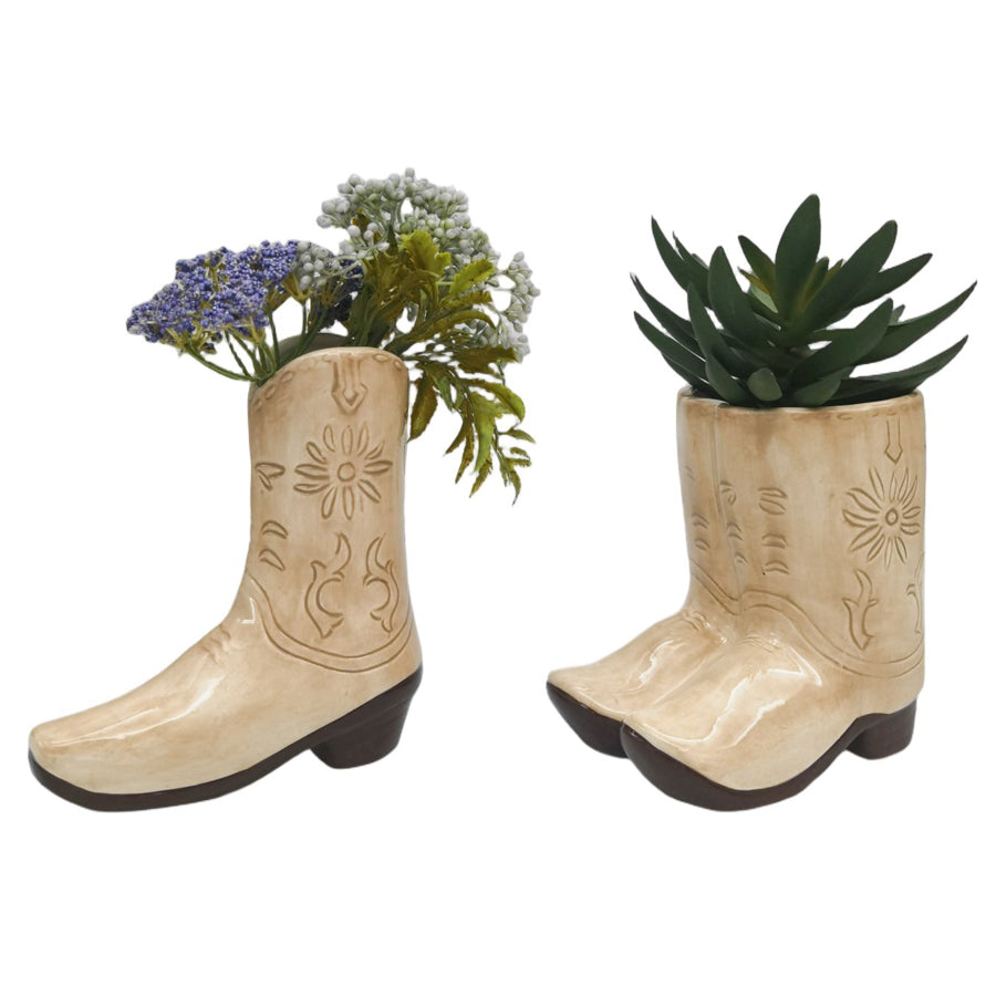 Cowboy Boots Planter - Tan 16cm
