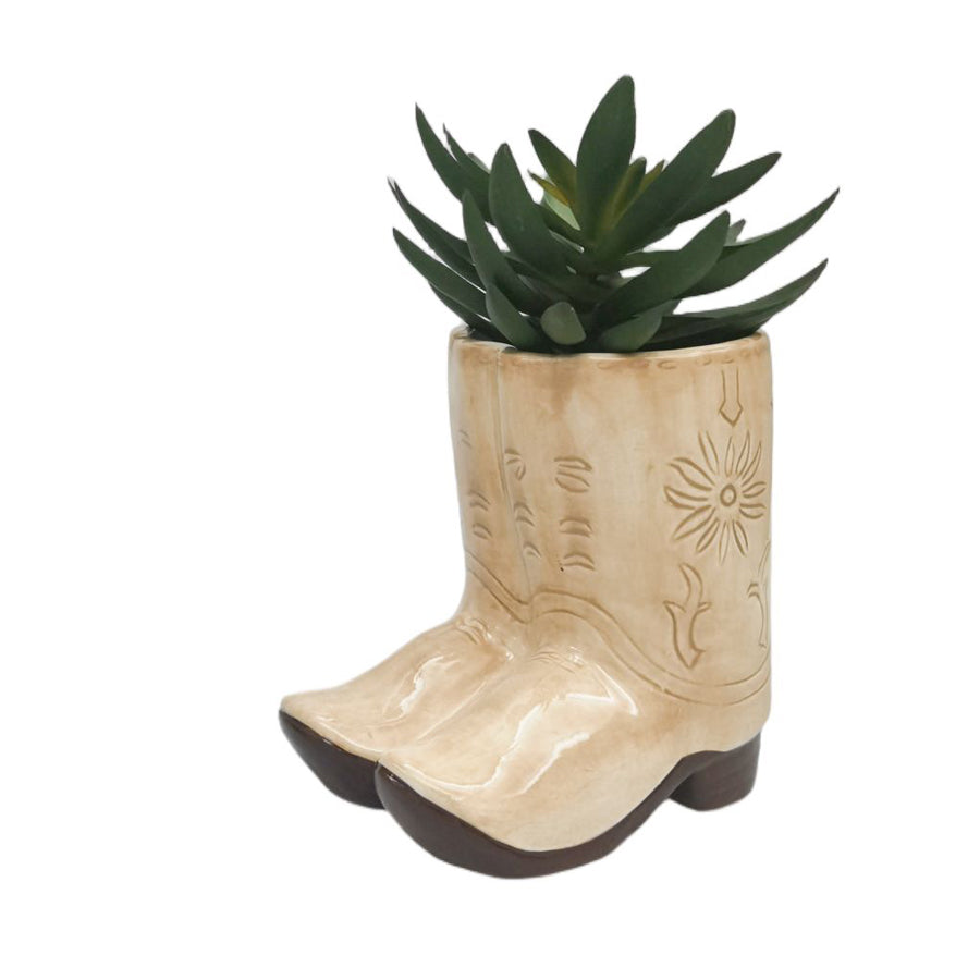 Cowboy Boots Planter - Tan 16cm