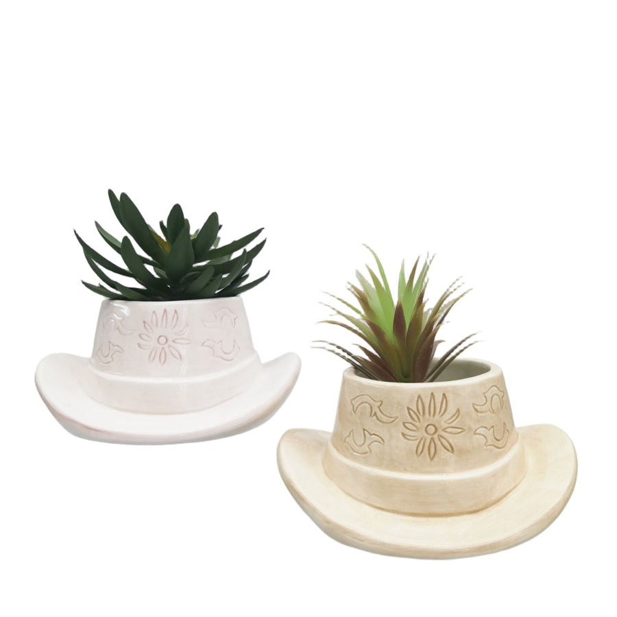 Cowboy Hat Planter - Tan 20cm
