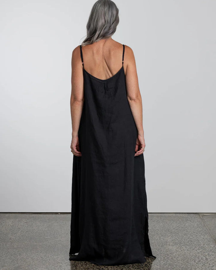 Claudette Linen Maxi Dress - Black