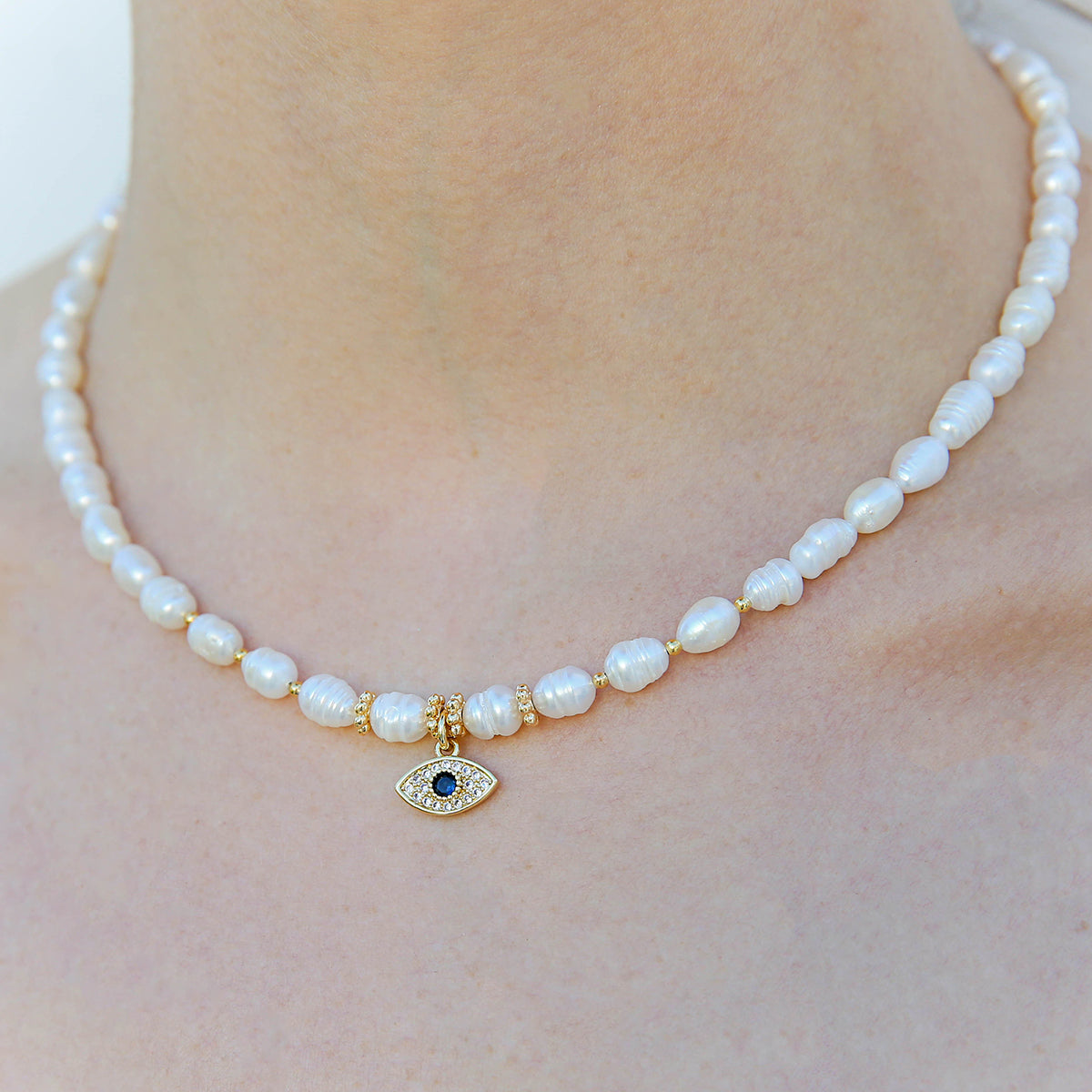 Pearl Necklace - Evil Eye