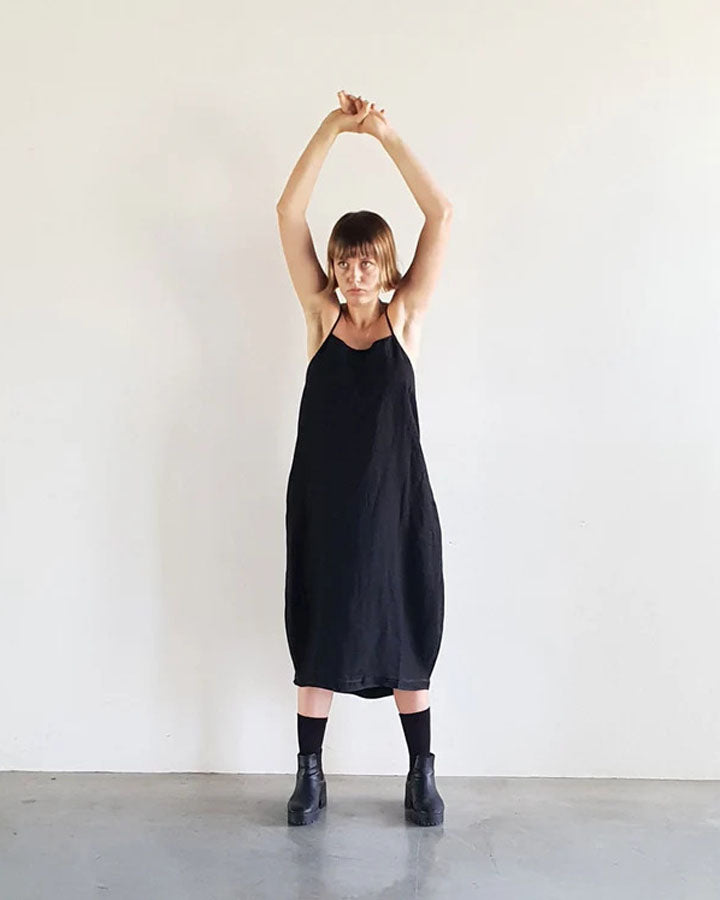 Tulipe Linen Slip Dress - Black