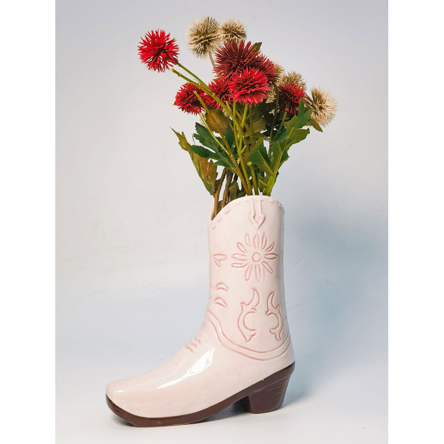 Cowgirl Boot Vase - Pink 19cm