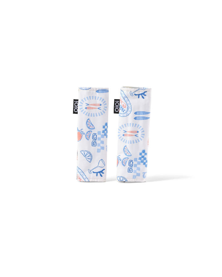 Reversible Pram Harness Cover Set - Blue Check/Mediterranean