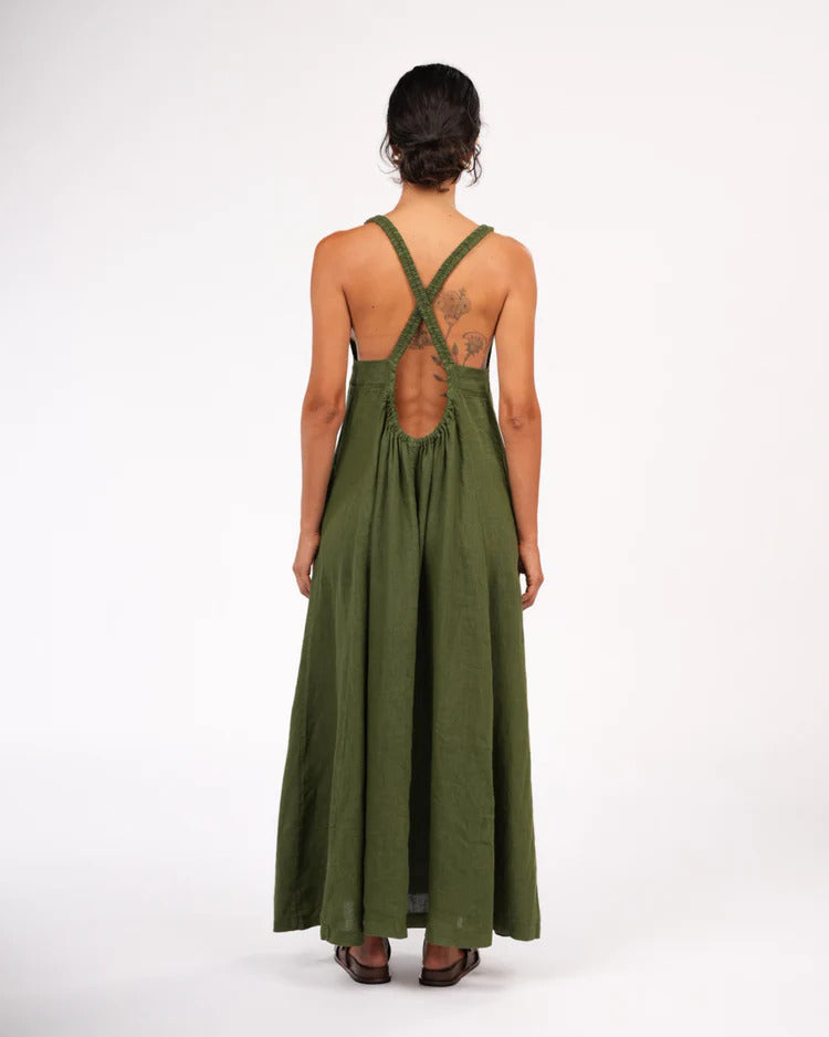 Criss Cross Back Midi Dress - Forest Green