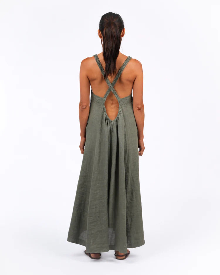 Criss Cross Back Midi Dress - Khaki