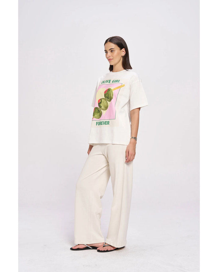 Olive Girl Oversize Tee - White