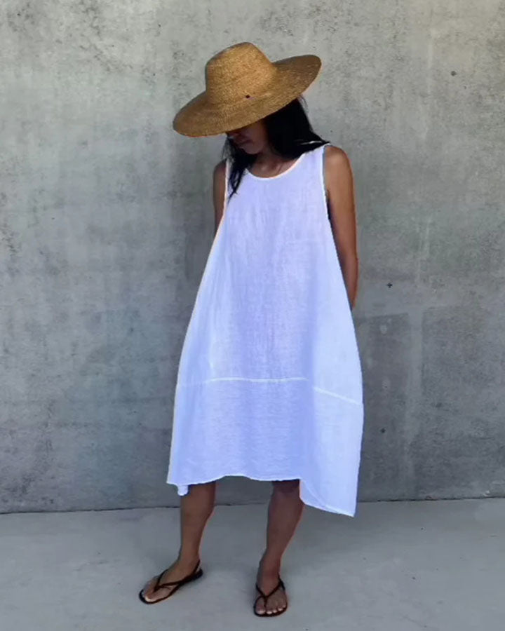Sara Sleeveless Linen Dress - White