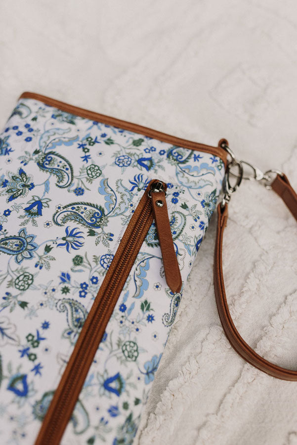 Change Mat Clutch - Blue Paisley/Tan
