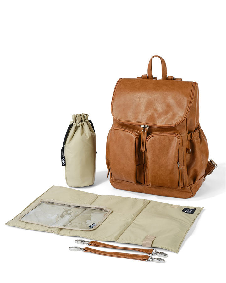 Signature Nappy Backpack - Tan Vegan Leather