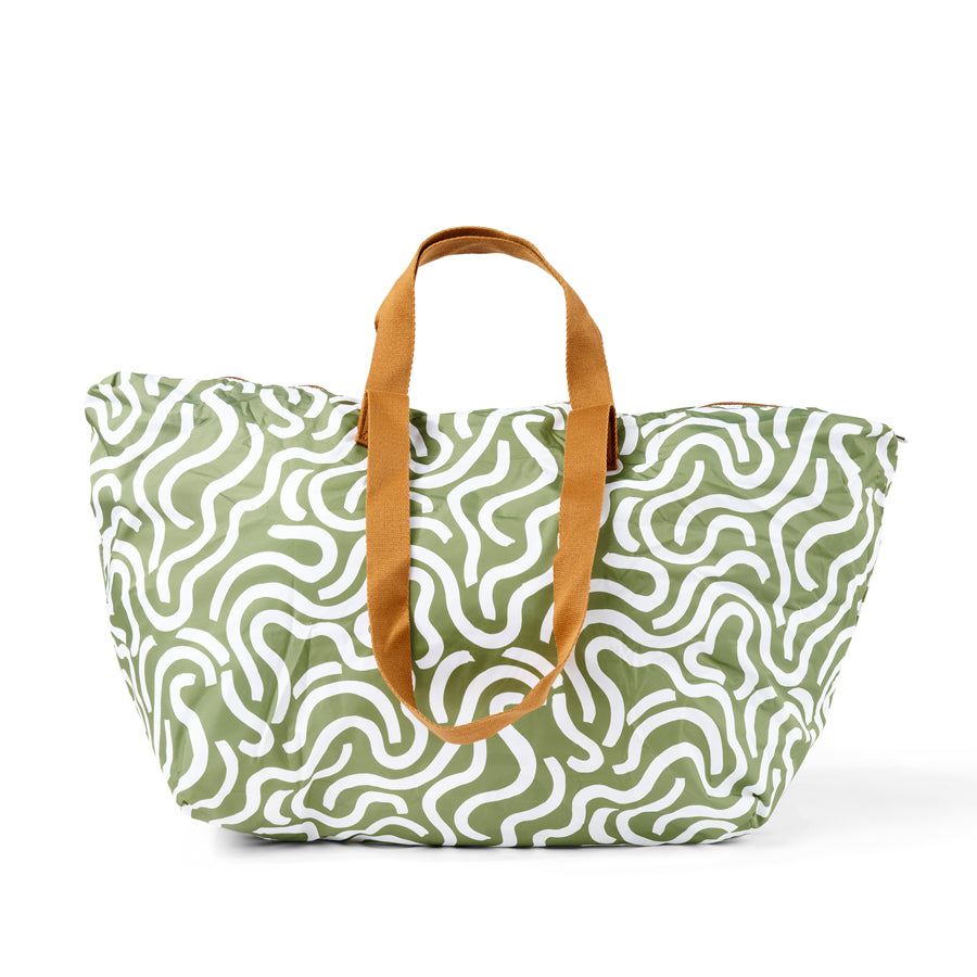 Fold Up Tote - Green Squiggle