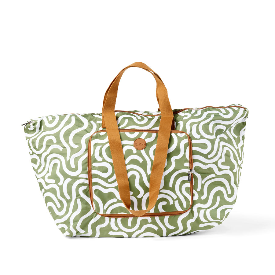 Fold Up Tote - Green Squiggle