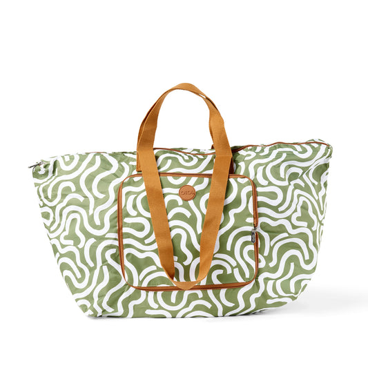Fold Up Tote - Green Squiggle