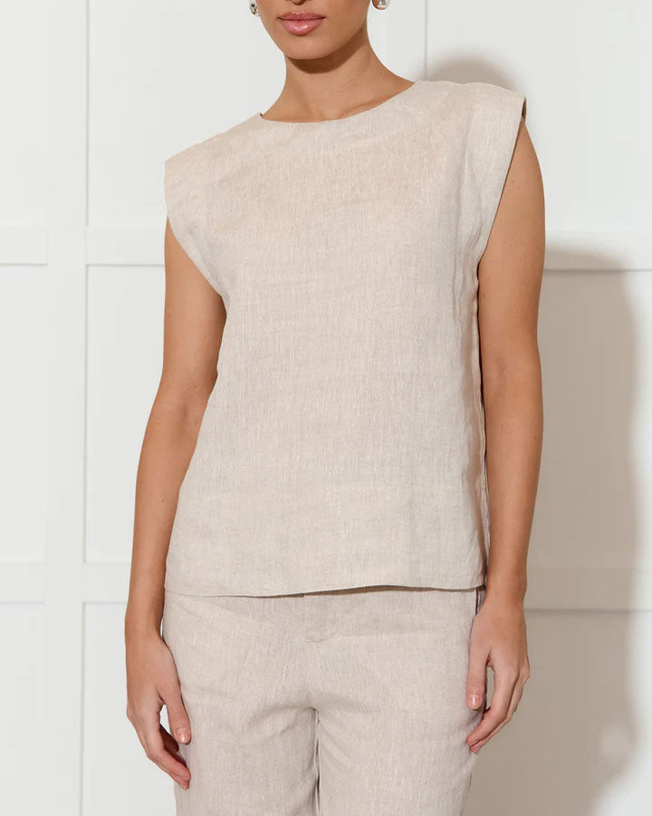 Kita Linen Button Back Top - Natural