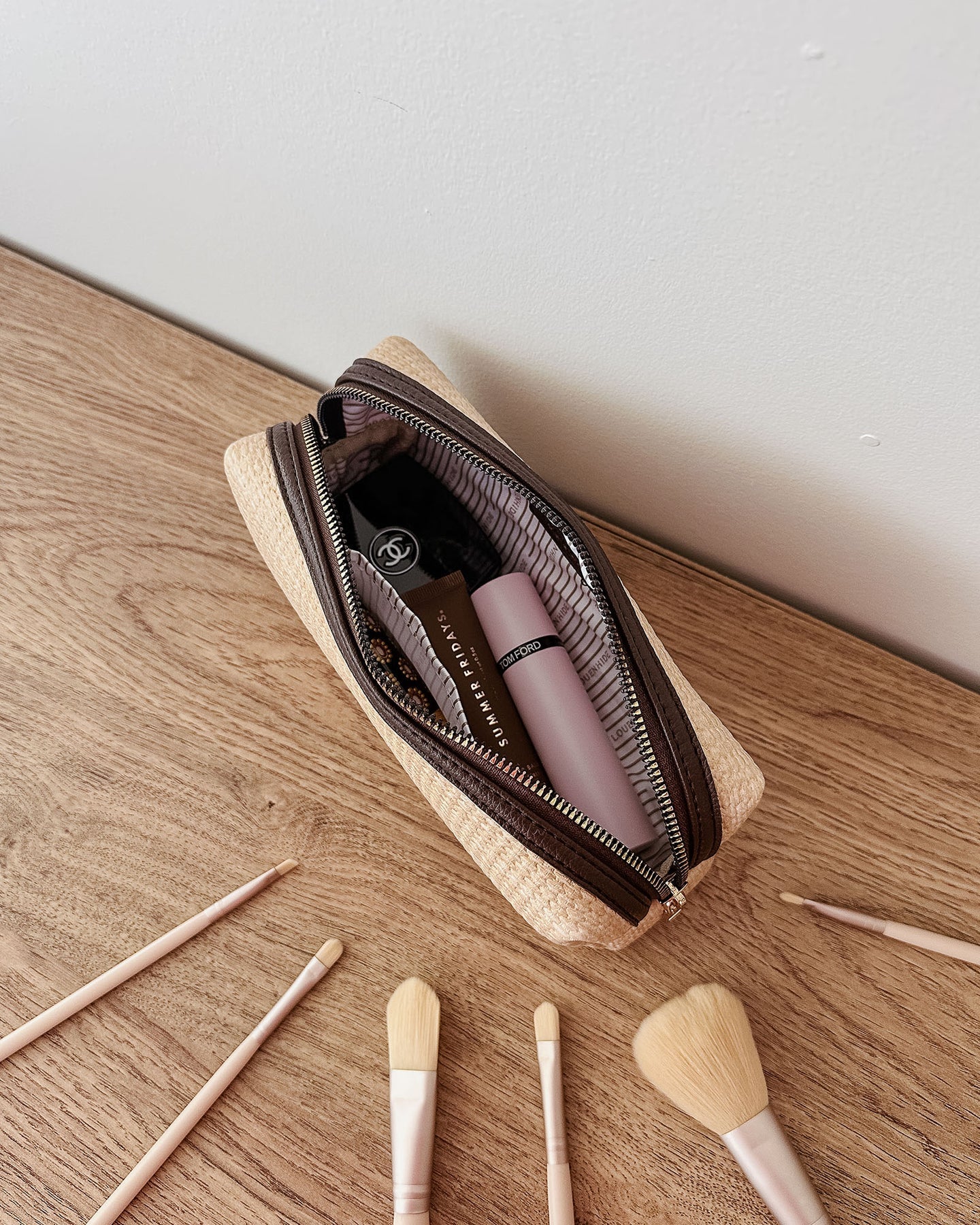 Brianna Makeup bag - Natural/Chocolate