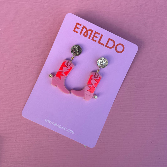 Cowgirl Boot Earrings - Pink Neon