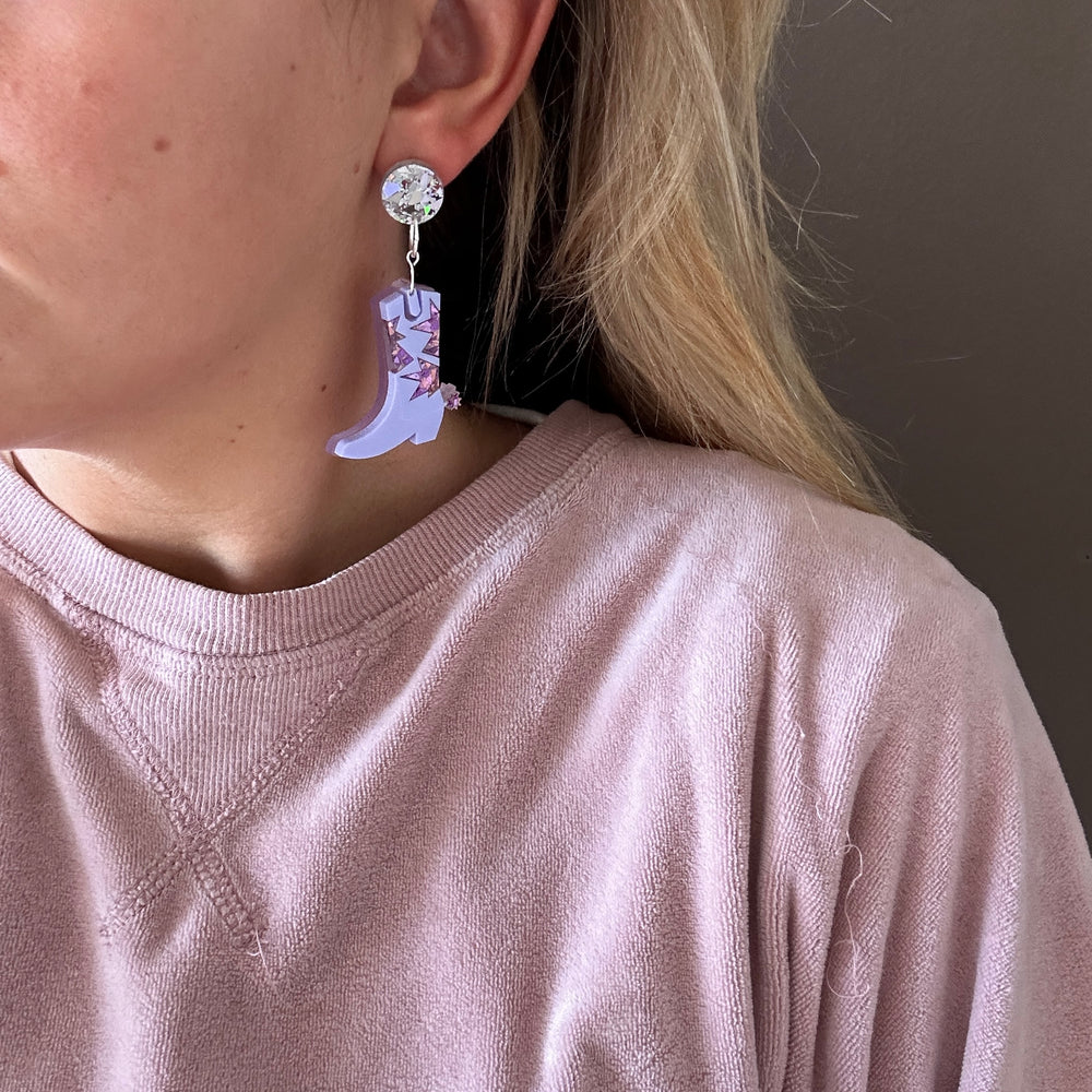 Cowgirl Boot Earrings - Purples