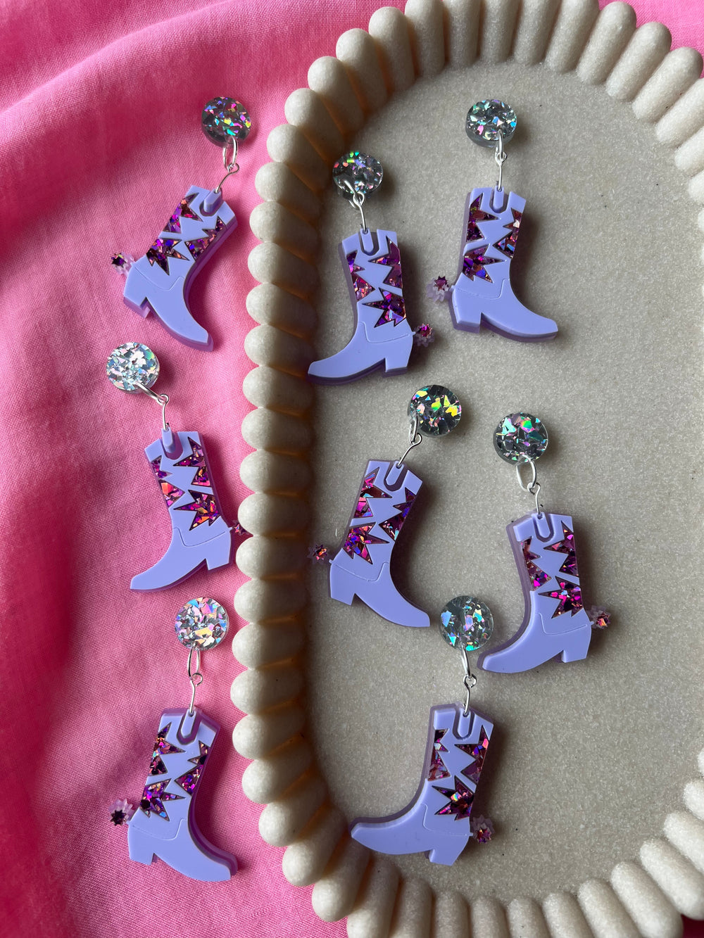 Cowgirl Boot Earrings - Purples