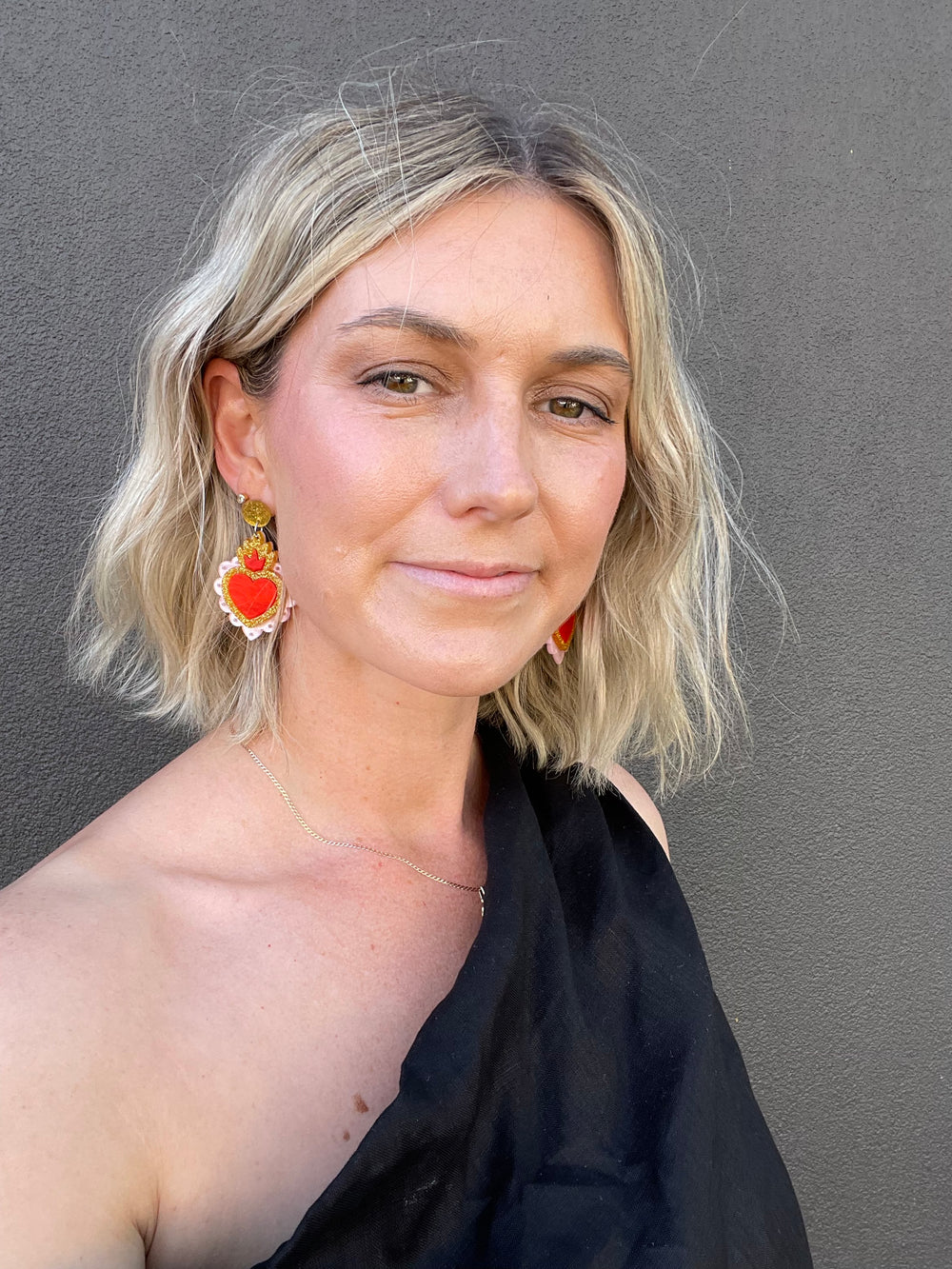 Crown Heart Drop Earrings - Red/Pink/Gold