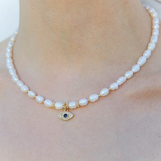 Pearl Necklace - Evil Eye