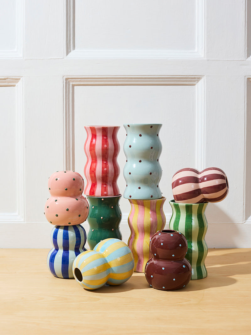 Fonda Vase - Pink Green Dotty