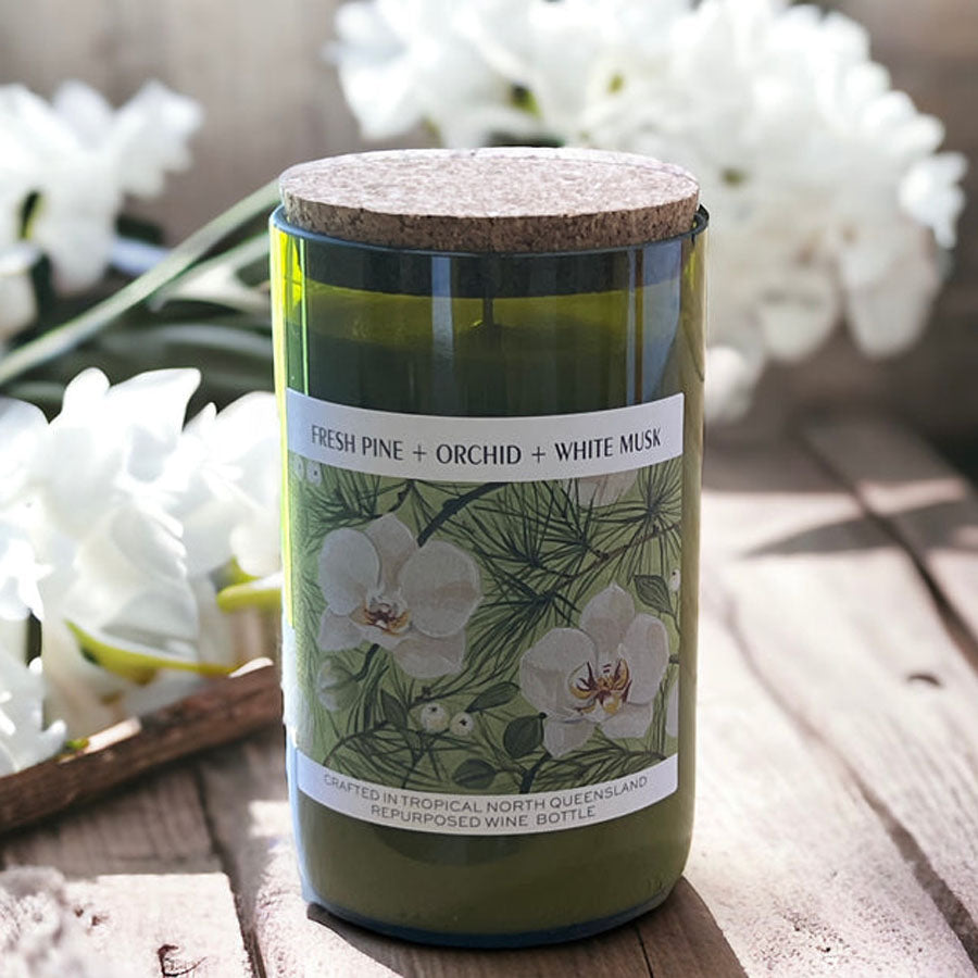 Unwined Wine Bottle Candle - Fresh Pine + Orchid + White Musk