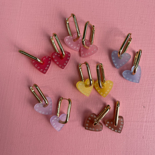 Frida Hearts Rectangle Hoops - Brown