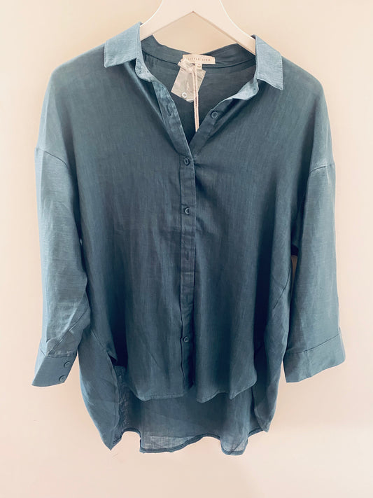 Boyfriend Linen Shirt - Teal