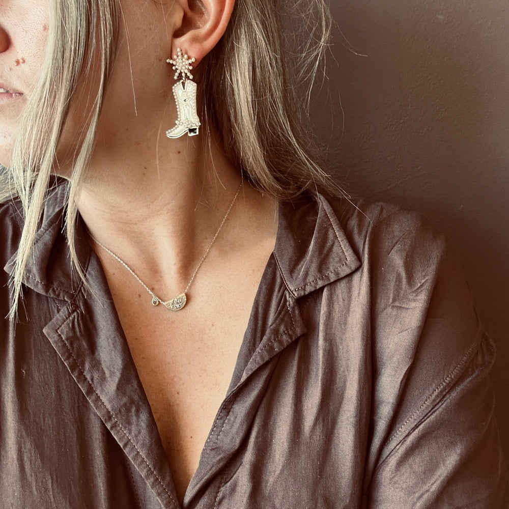 Glitzy Cowgirl Boots Earrings - White