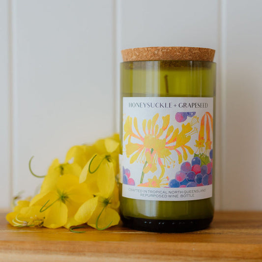 Unwined Wine Bottle Candle - Honeysuckle + Grapeseed