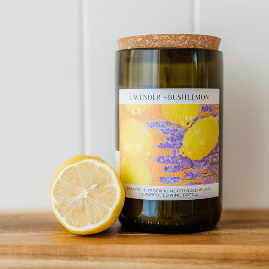 Unwined Wine Bottle Candle - Lavender + Bush Lemon