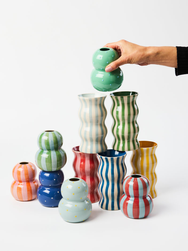Palma Vase - Tonal Greens Stripe