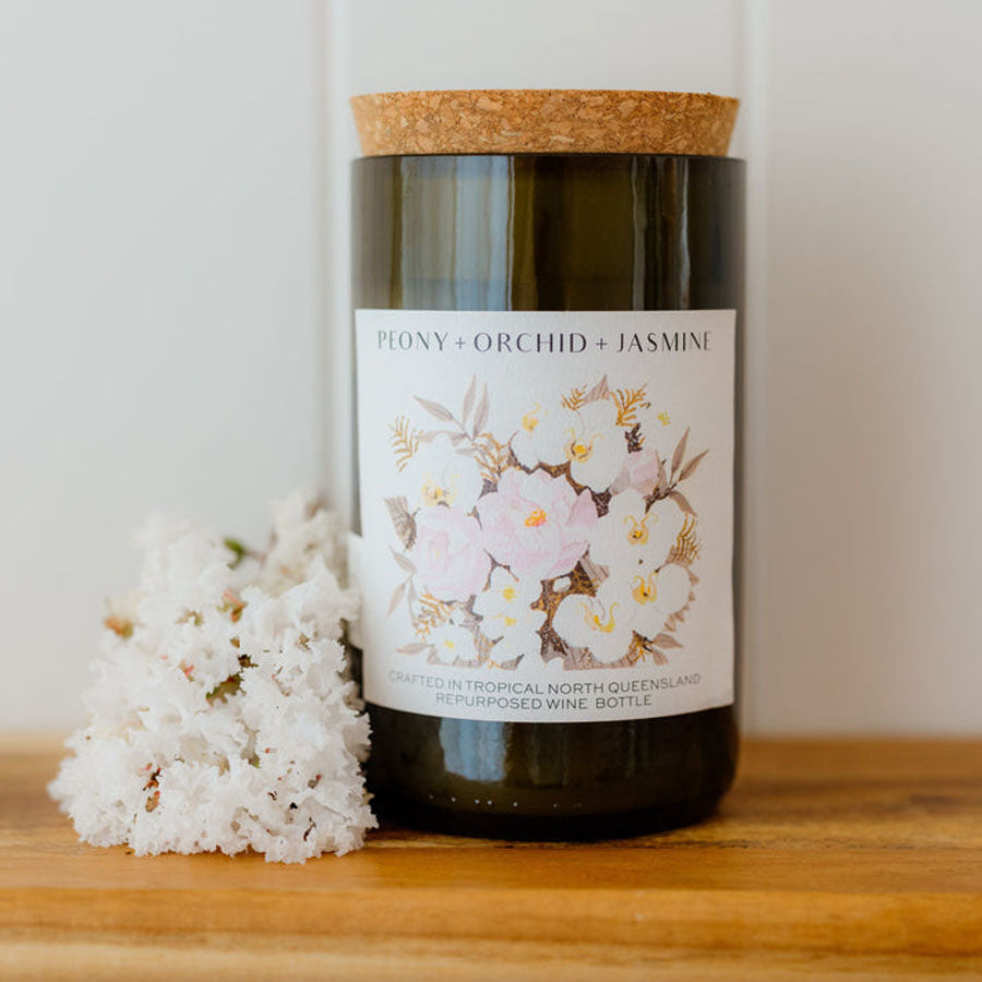 Unwined Wine Bottle Candle - Peony + Orchid + Jasmine