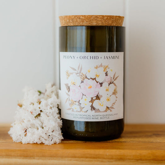 Unwined Wine Bottle Candle - Peony + Orchid + Jasmine