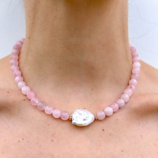 Pink Quartz Necklace - Pearl