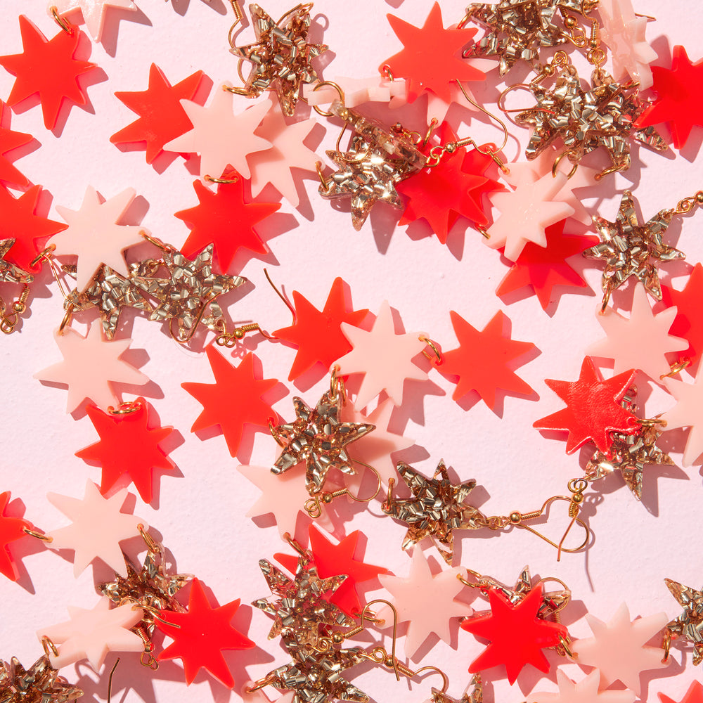 Rosie Earrings - Gold/Pink/Neon Red