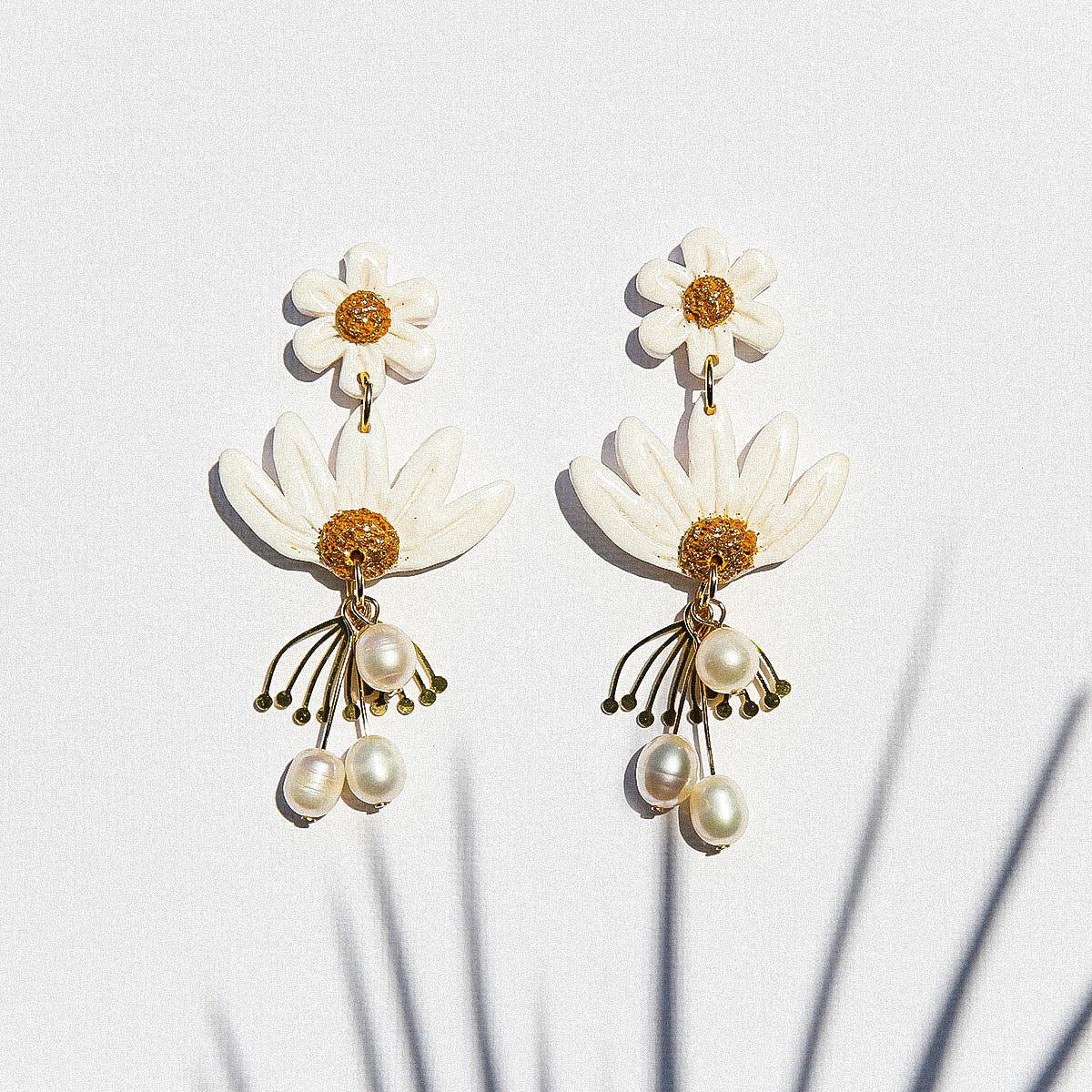 White Pearl Blossom Drop Earrings