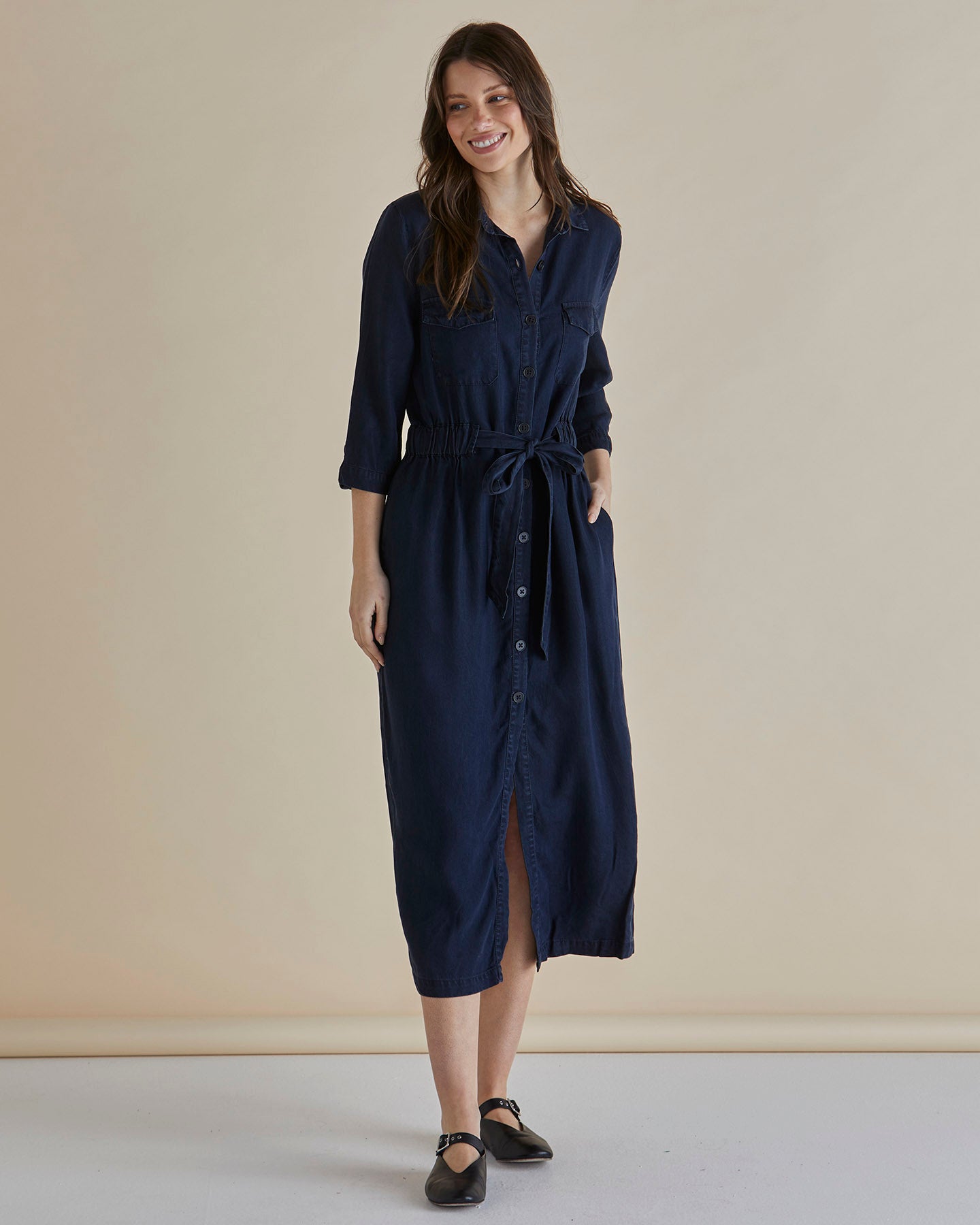 Betty Lyocell Shirt Dress - Dark Vintage Blue