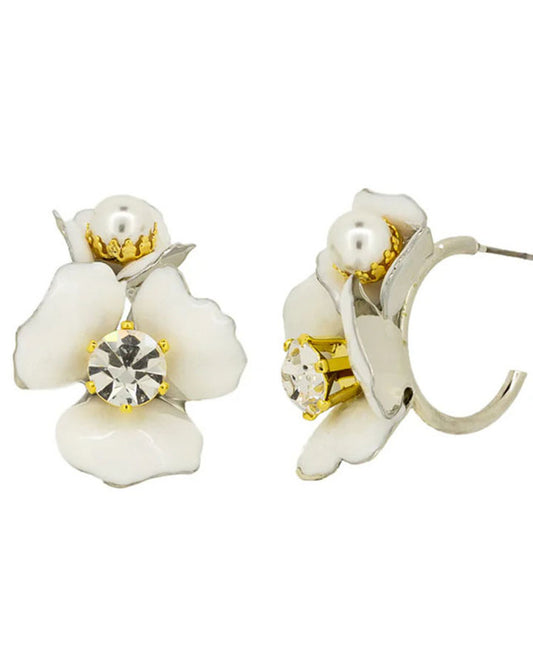 Blossom Hoops - Silver + Pearl