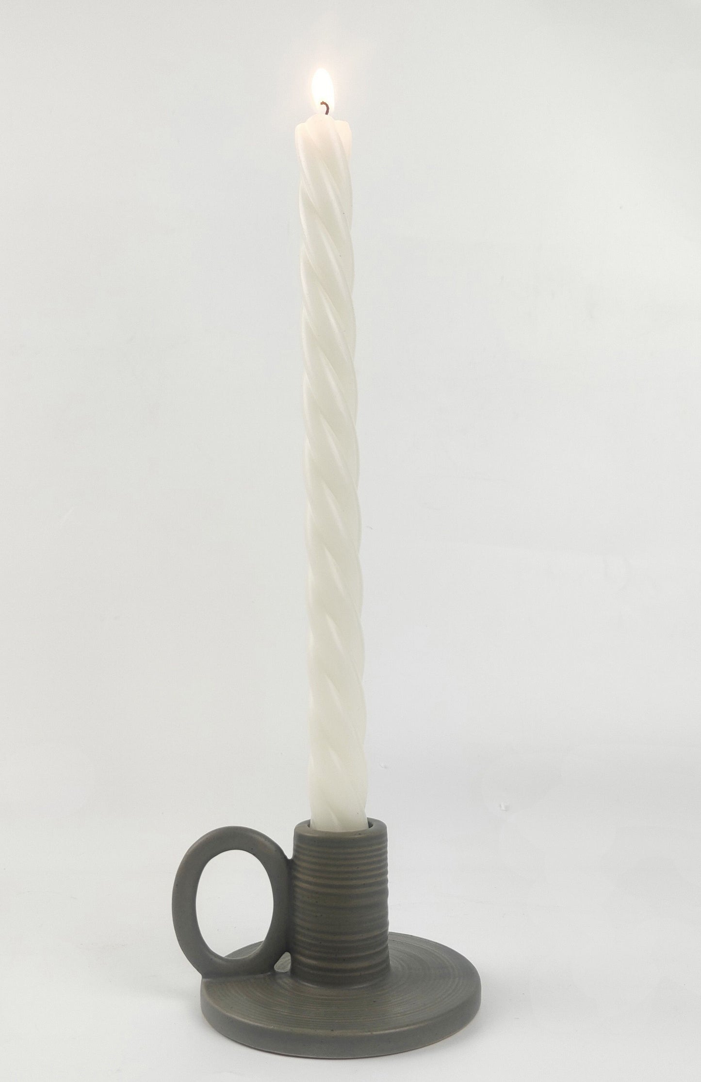 Ceramic Handled Candle Holder - Khaki