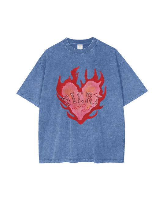 Fiery Snow Wash Oversize Tee - Blue