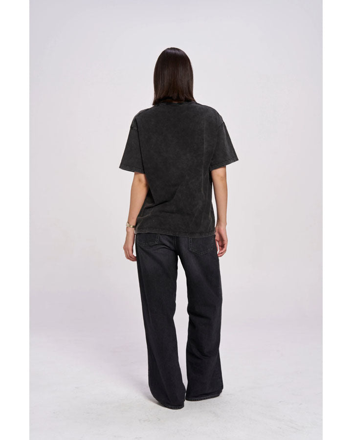 Flaming Love Snow Wash Oversize Tee - Black