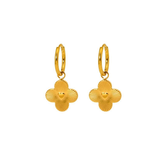 Clover Heart Earrings - Gold