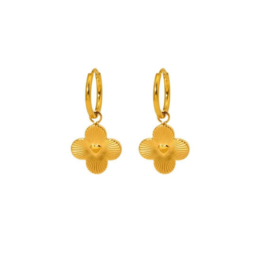 Clover Heart Earrings - Gold