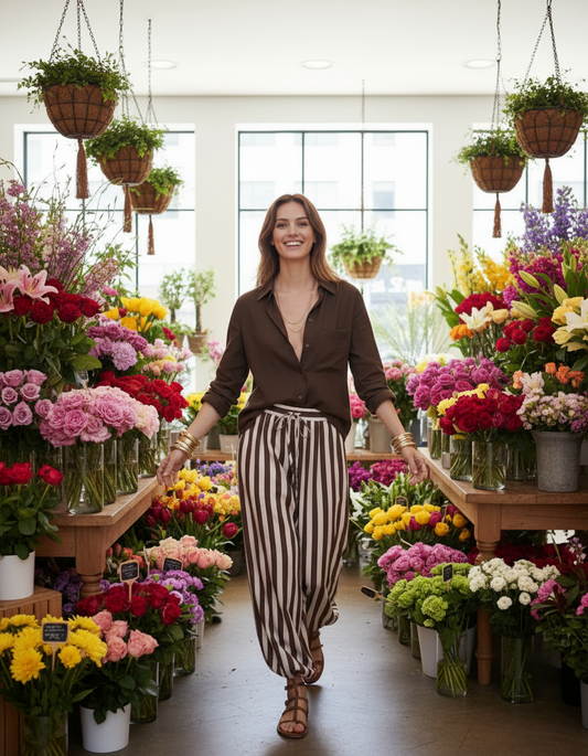 Stripe Balloon Pant - Chocolate