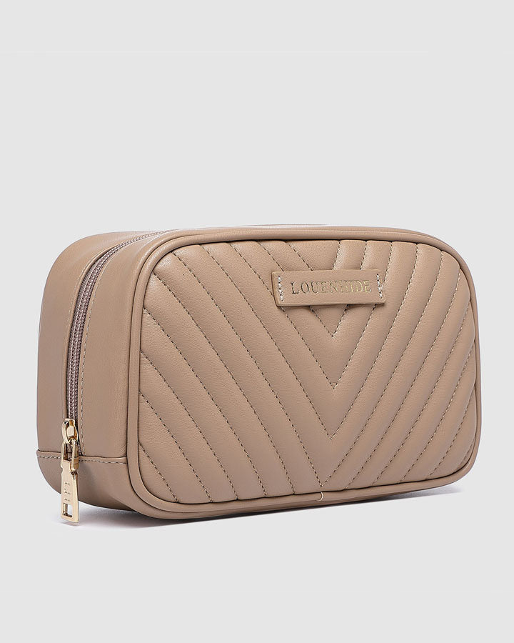 Lacey Quilted Makeup Bag - Coffee