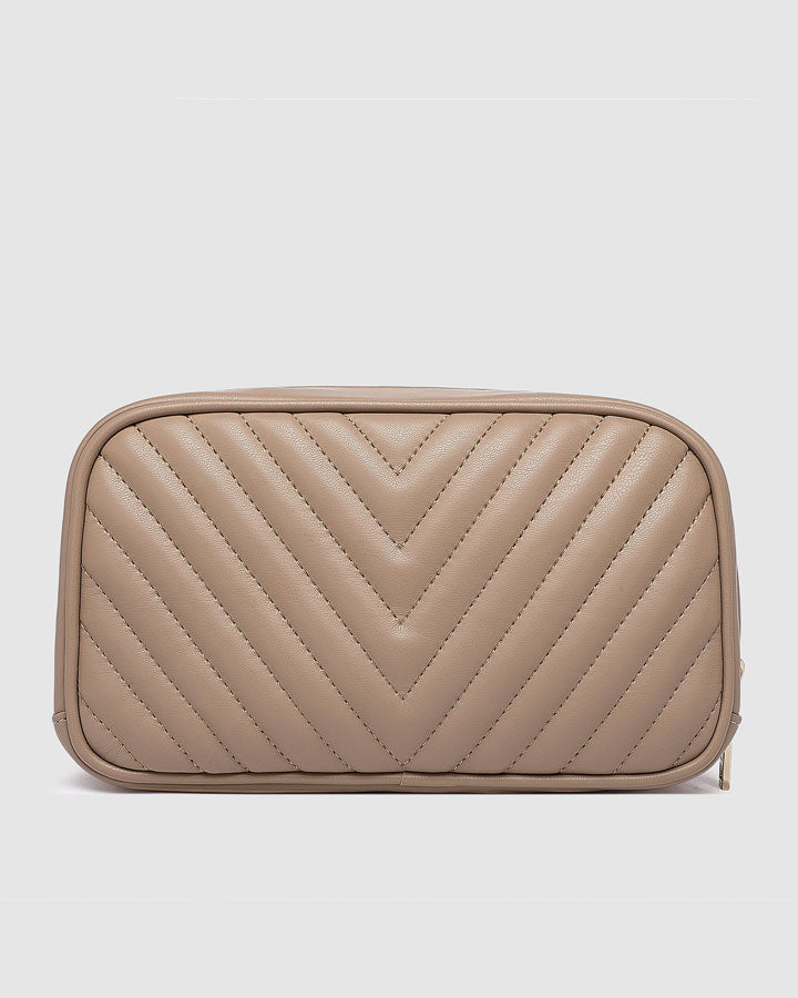 Lacey Quilted Makeup Bag - Coffee