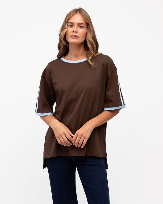 Layla Tee - Choc/Blue